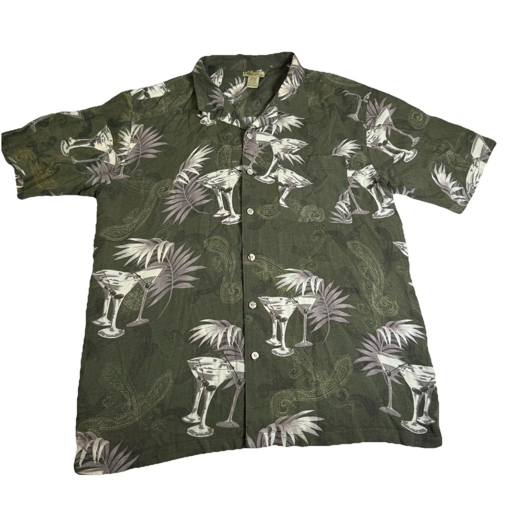 Islander Martini Tropical Shirt Mens XL Green Excellent Vintage 2004 Rayon Tiki